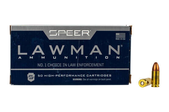 Speer Lawman 9mm ammunition features a 124 grain total metal jacket bullet